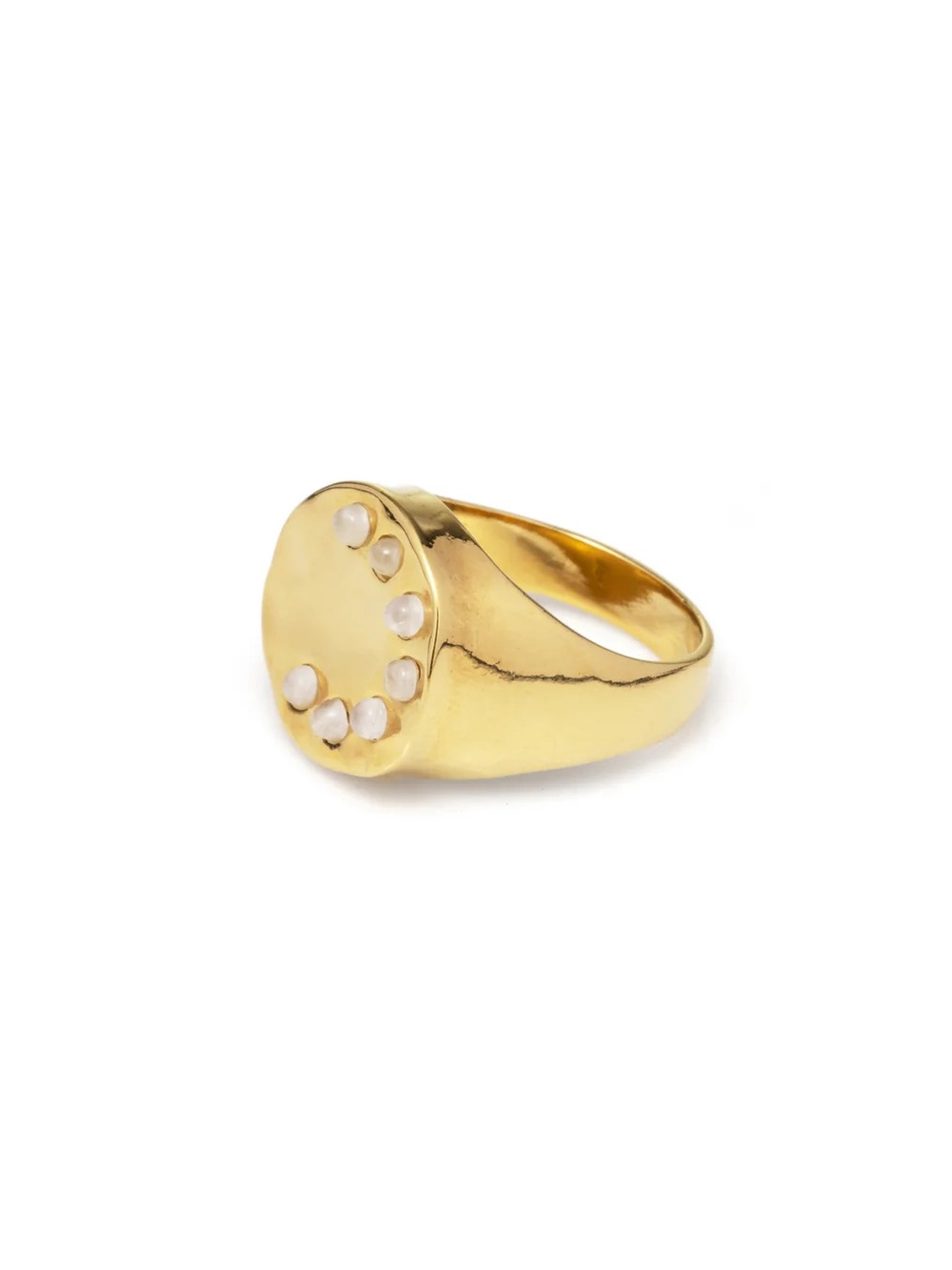 Size 6 - Gold Signet Ring with Pearl Dot Accents - Women Jewelry